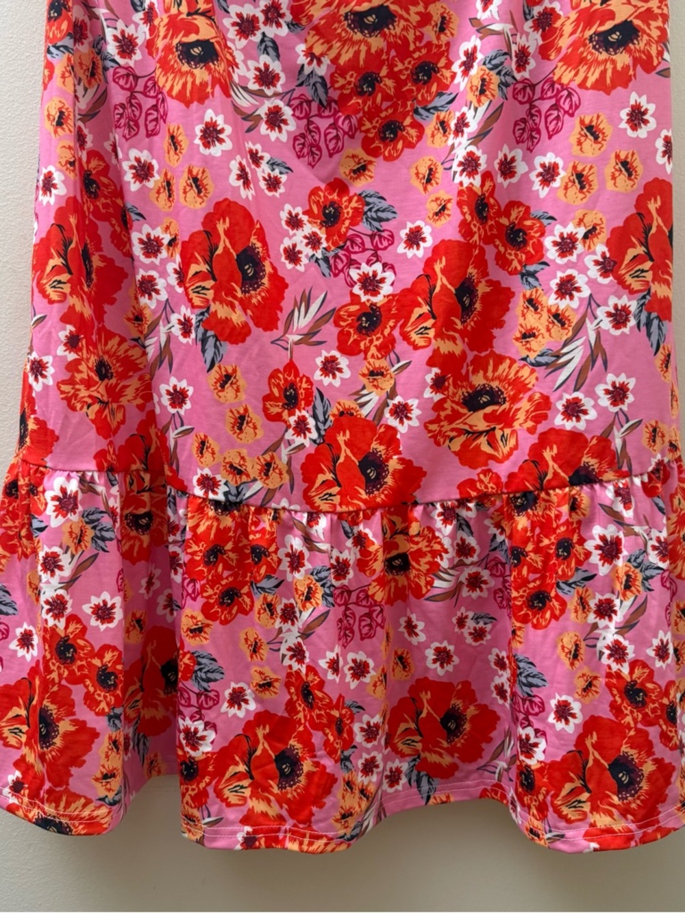 Grace Karin Pink Floral Maxi Dress with Orange Red Blooms - Picture 4 of 8